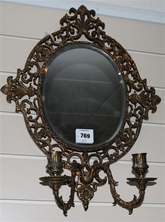 A pair of Victorian gilt cast brass girandoles, 20in.